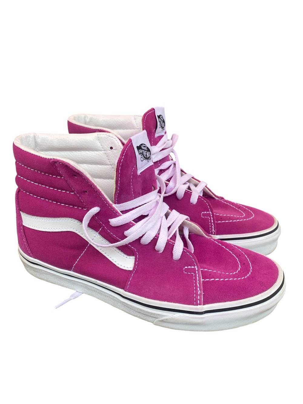 Vans High-Top Sneakers in Hot Pink with White Stripe
